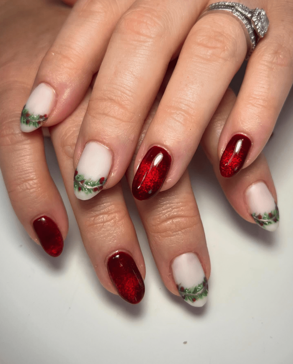 Both Hands Close-Up Visual Idea Both Hands Close-Up Visual Idea β Red and Green Christmas Nails 2026