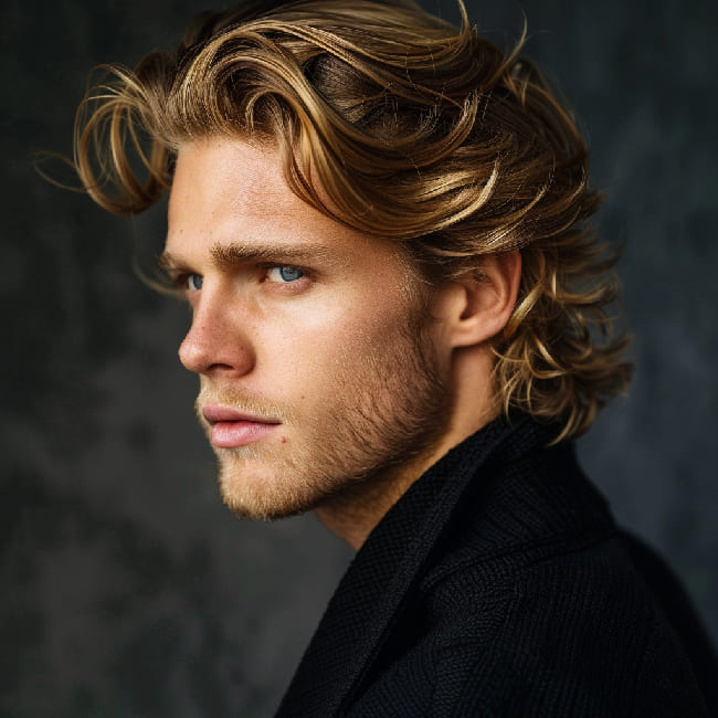Honey Blonde Collarbone Waves — Winter Hairstyles for Men