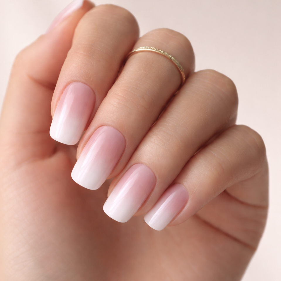 French Ombre Glossy Nails French Ombre Glossy Nails β Short Winter Square Nails