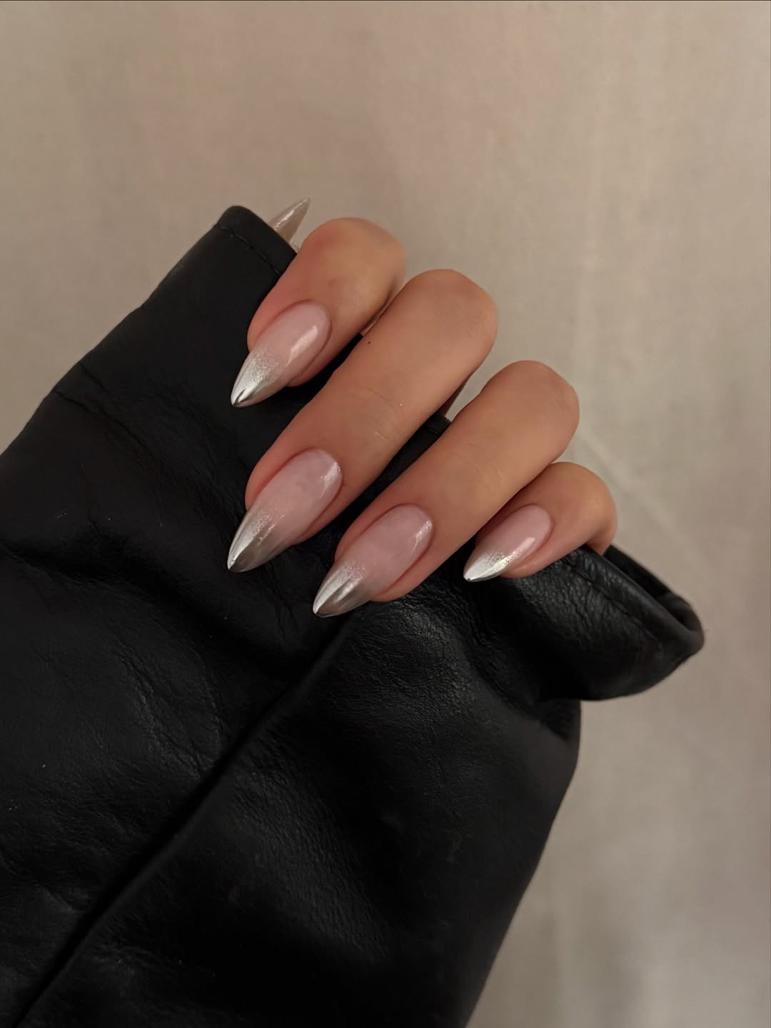 Sheer Pink with Metallic Silver French Tips — Holiday Nail Colors 2026