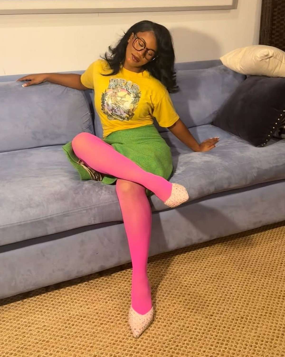 Bold Pink Tights with Graphic Tee and Mini Skirt Bold Pink Tights with Graphic Tee and Mini Skirt β Tights Outfits