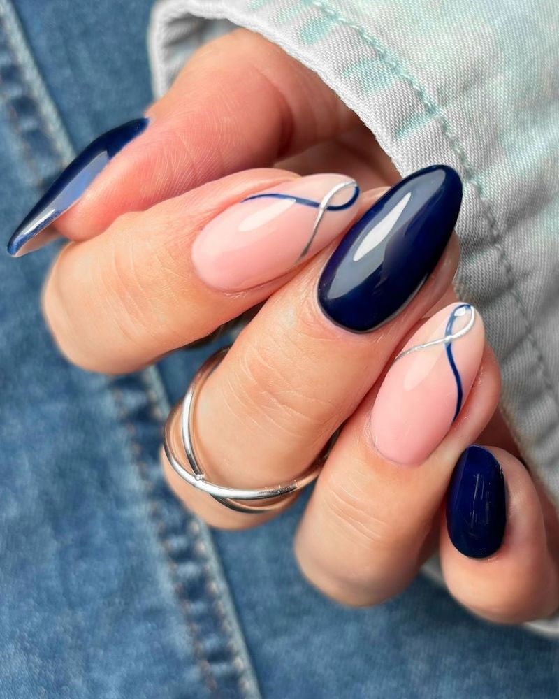 Thin Blue Lines Navy Blue Solid Color Visual Idea Thin Blue Lines Navy Blue Solid Color Visual Idea β Winter Almond Nails