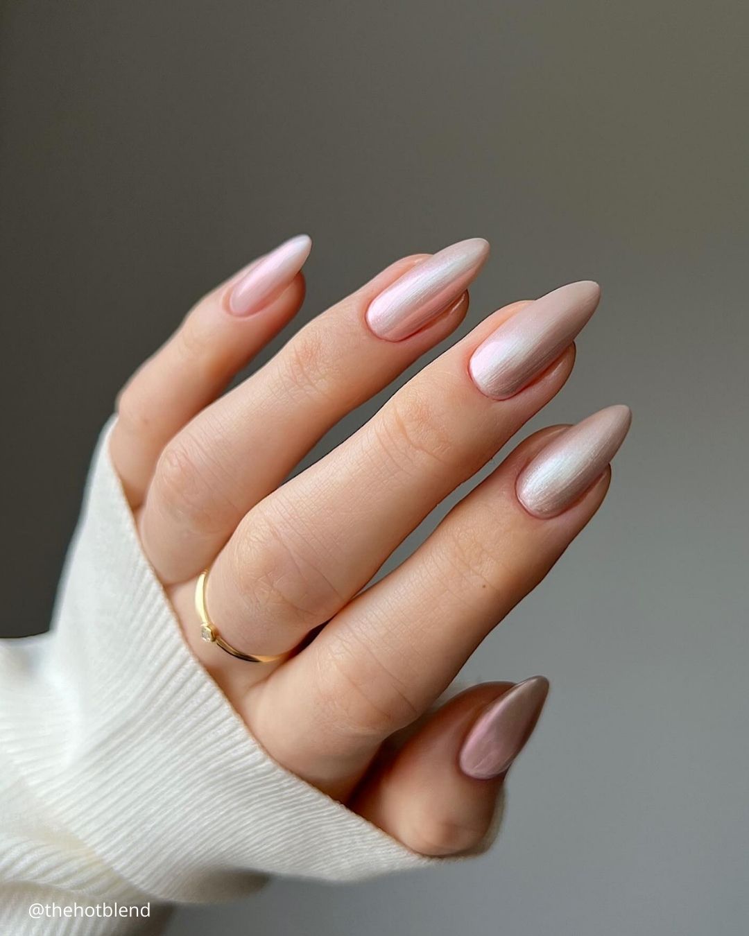 Long Almond Pearlescent Shimmer Nails — Winter Wedding Guest Nails