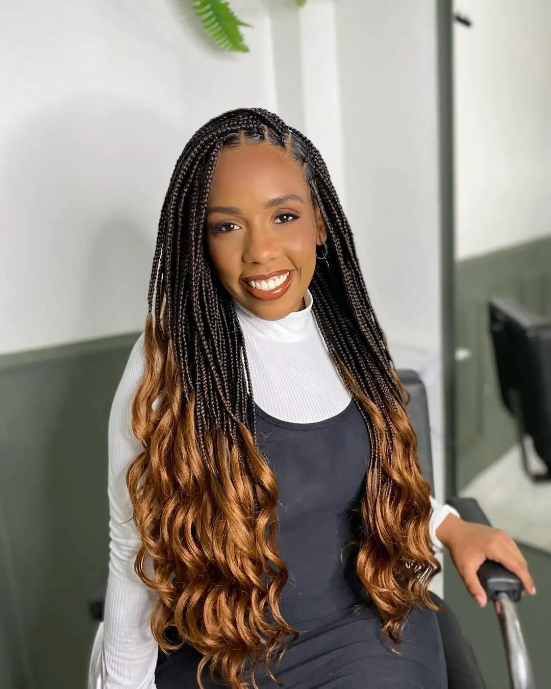 Mid-Back Box Braids with Ash Blonde and Brown Ombre Waves — Winter Braids for Black Women