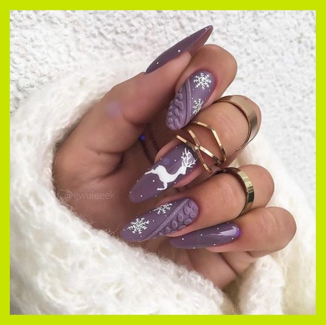 Muted Purple Winter Art Stilettos Muted Purple Winter Art Stilettos β Winter Purple Nails