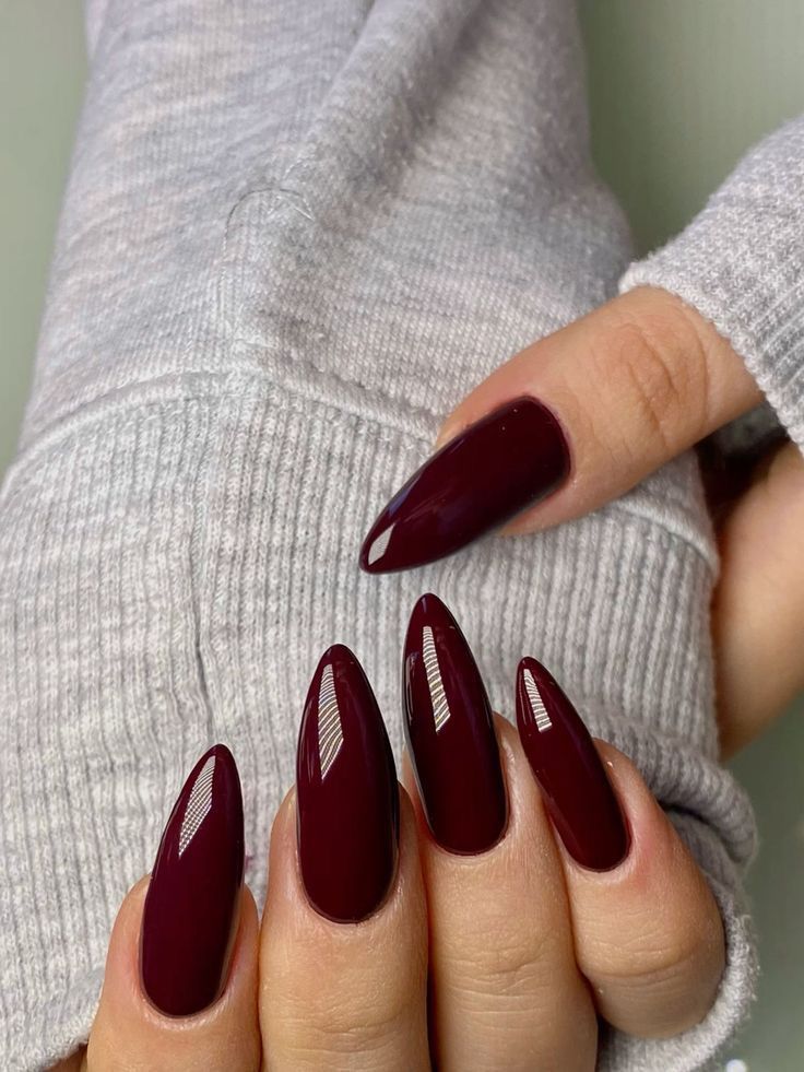 Deep Burgundy High Gloss Almond Deep Burgundy High Gloss Almond β Old Money Winter Nails
