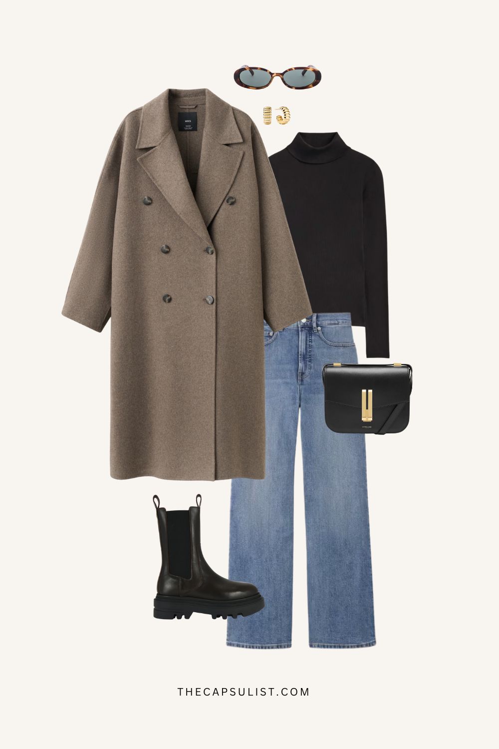 Neutral Double-Breasted Coat for Versatile Travel Style — Winter Travel Outfits