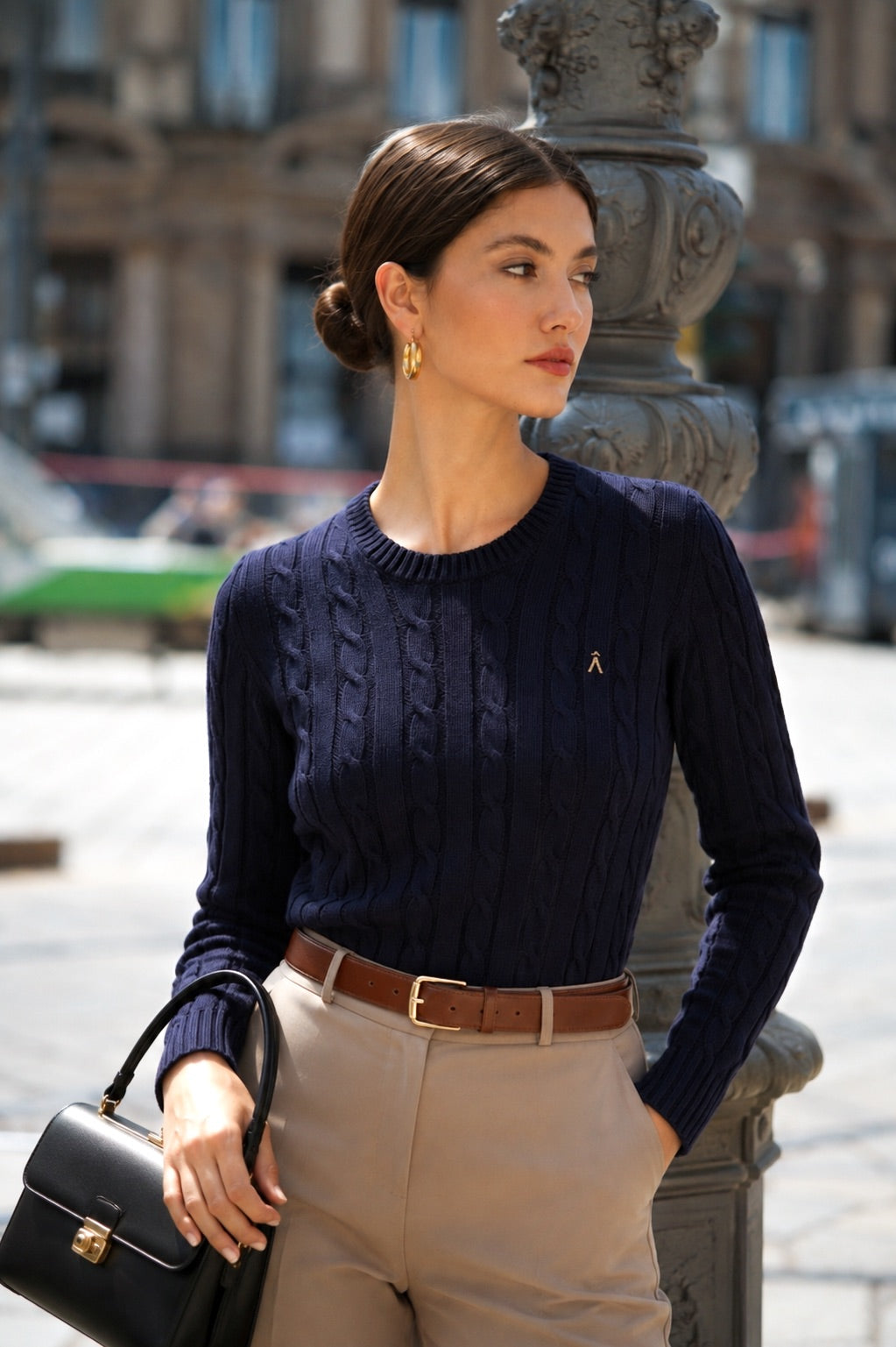 Navy Cable Knit Sweater With Tailored Trousers Navy Cable Knit Sweater With Tailored Trousers β Sweater Outfits
