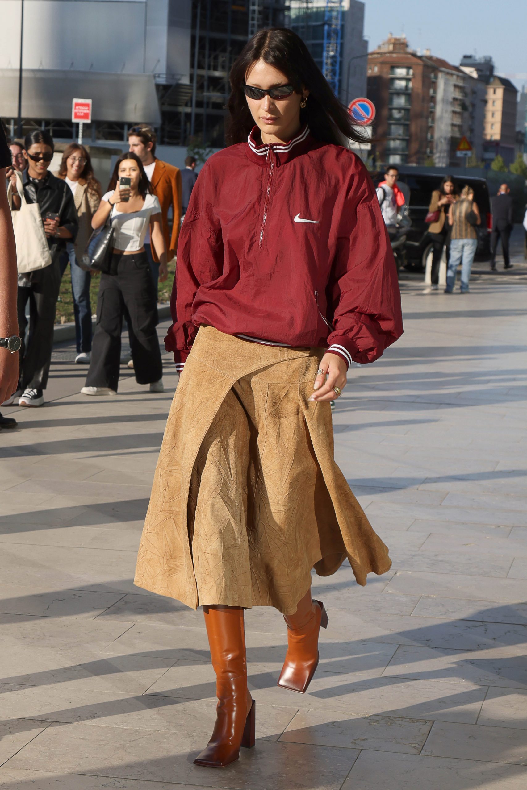 Nylon Quarter-Zip Jacket with Suede Wrap Skirt and Boots Nylon Quarter-Zip Jacket with Suede Wrap Skirt and Boots β Y2K Winter Outfits