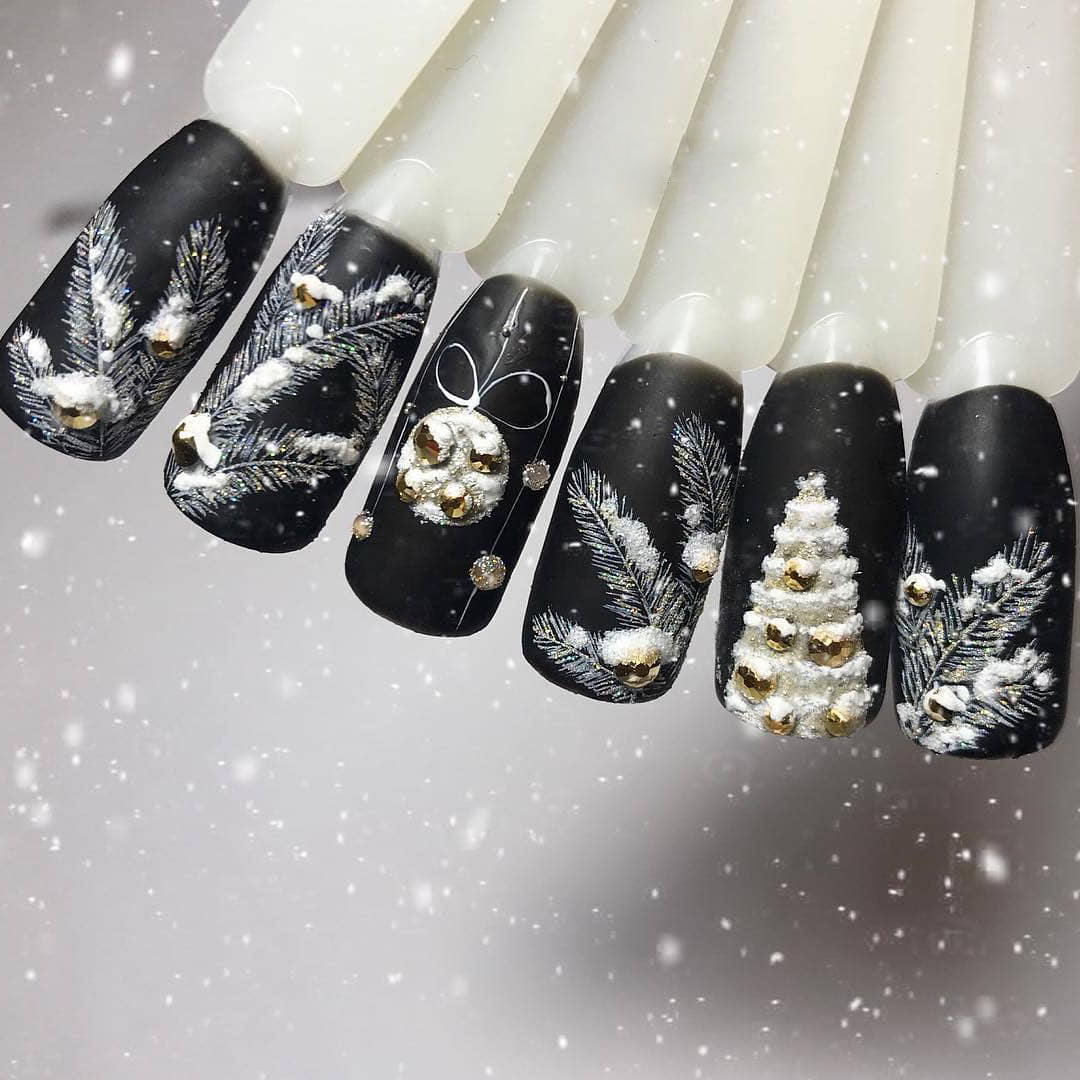 Burgundy Matte with Black Floral Art Burgundy Matte with Black Floral Art β Winter Matte Nails
