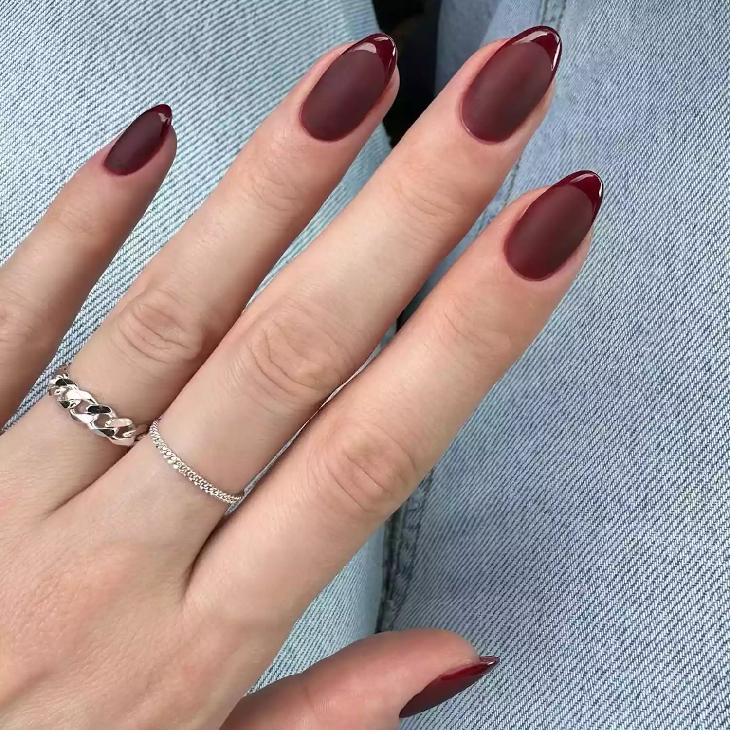 Matte With Glossy Tips Visual Idea Matte With Glossy Tips Visual Idea β Winter Almond Nails