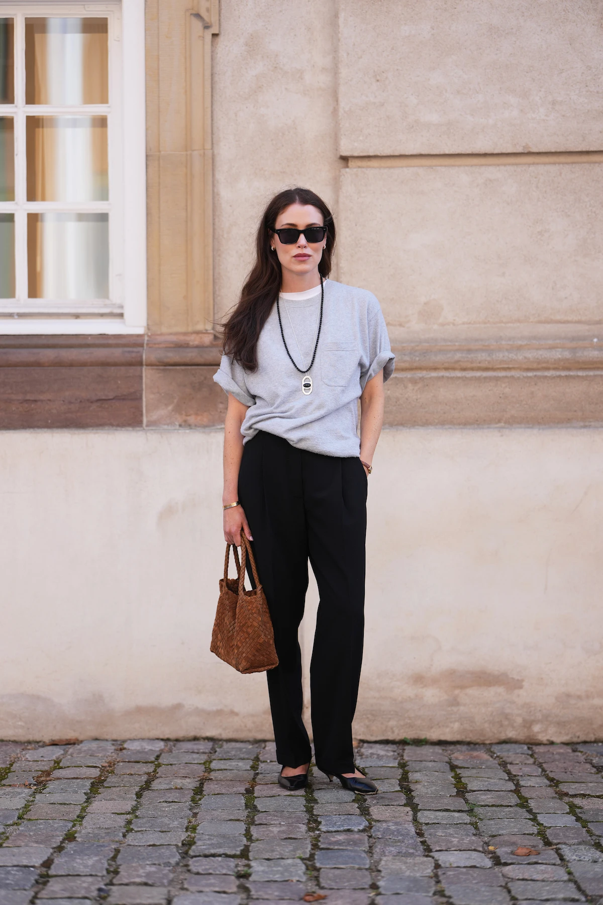 Grey T-shirt Layered Over Collared Shirt with Black Trousers Grey T-shirt Layered Over Collared Shirt with Black Trousers β Winter Business Casual Outfits