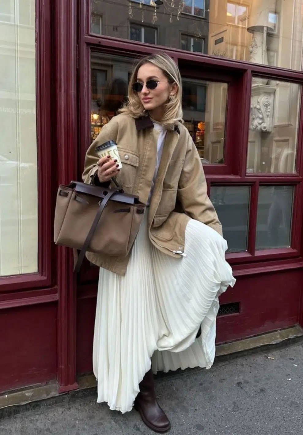 Cream Knit Sweater with White Trousers for Church — Winter Church Outfits