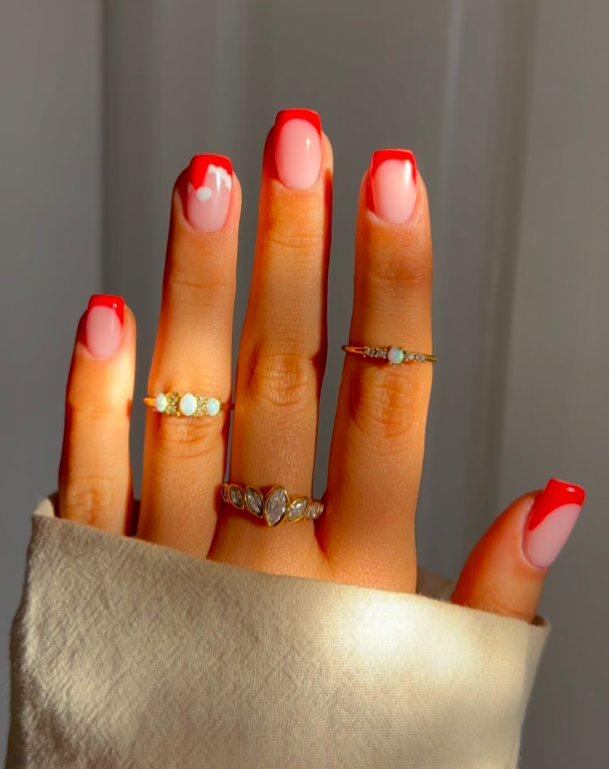 Red French Tip Square Nails with Heart Red French Tip Square Nails with Heart β Christmas Gel X Nails 2026