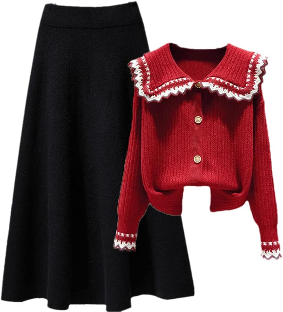 Feminine Detail: Red Cardigan with Decorative Collar Feminine Detail: Red Cardigan with Decorative Collar β Korean Winter Outfits