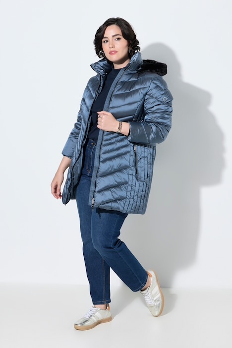 Casual Blue Puffer with Gold Accents Casual Blue Puffer with Gold Accents β Winter Outfits for Women Over 50