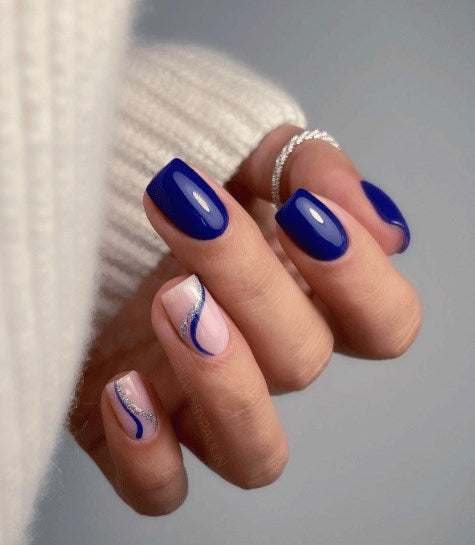 Deep Royal Blue Light Pink Silver Visual Idea — Classy Winter Nails