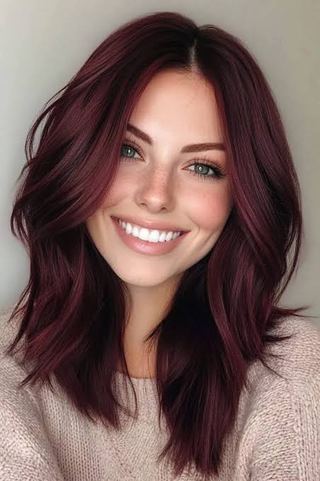Deep Burgundy Lob With Violet — Winter Hair Colors for Plus Size Women