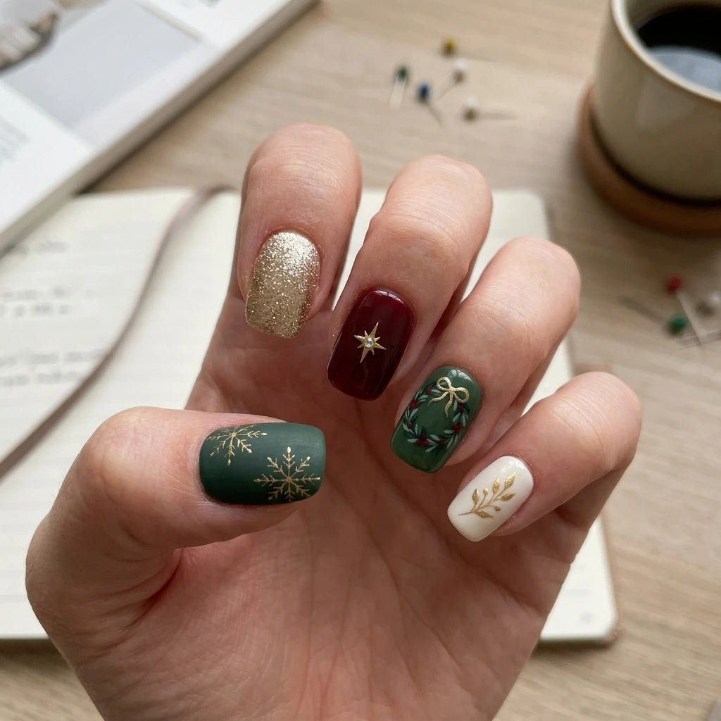 Matte Christmas Motifs Matte Christmas Motifs β Short Christmas Square Nails 2026