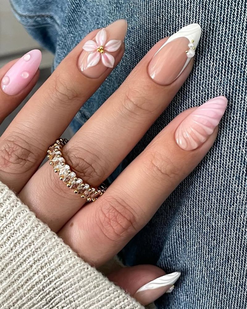 3D Pink Flower with Pearl Center 3D Pink Flower with Pearl Center β Coquette Winter Nails