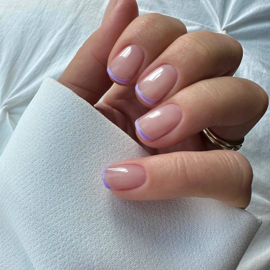 Sheer Pink Light Purple French Tip Short Round — Winter Nail Colors for Short Nails