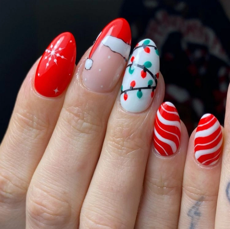 Oval Christmas Design Variety Oval Christmas Design Variety β Cherry Red Christmas Nails 2026