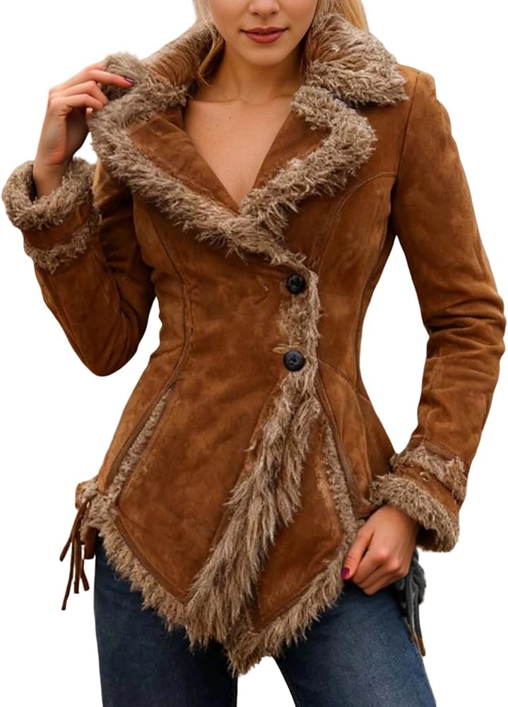 Suede Jacket with Faux Fur Trim for Winter Western — Western Winter Outfits
