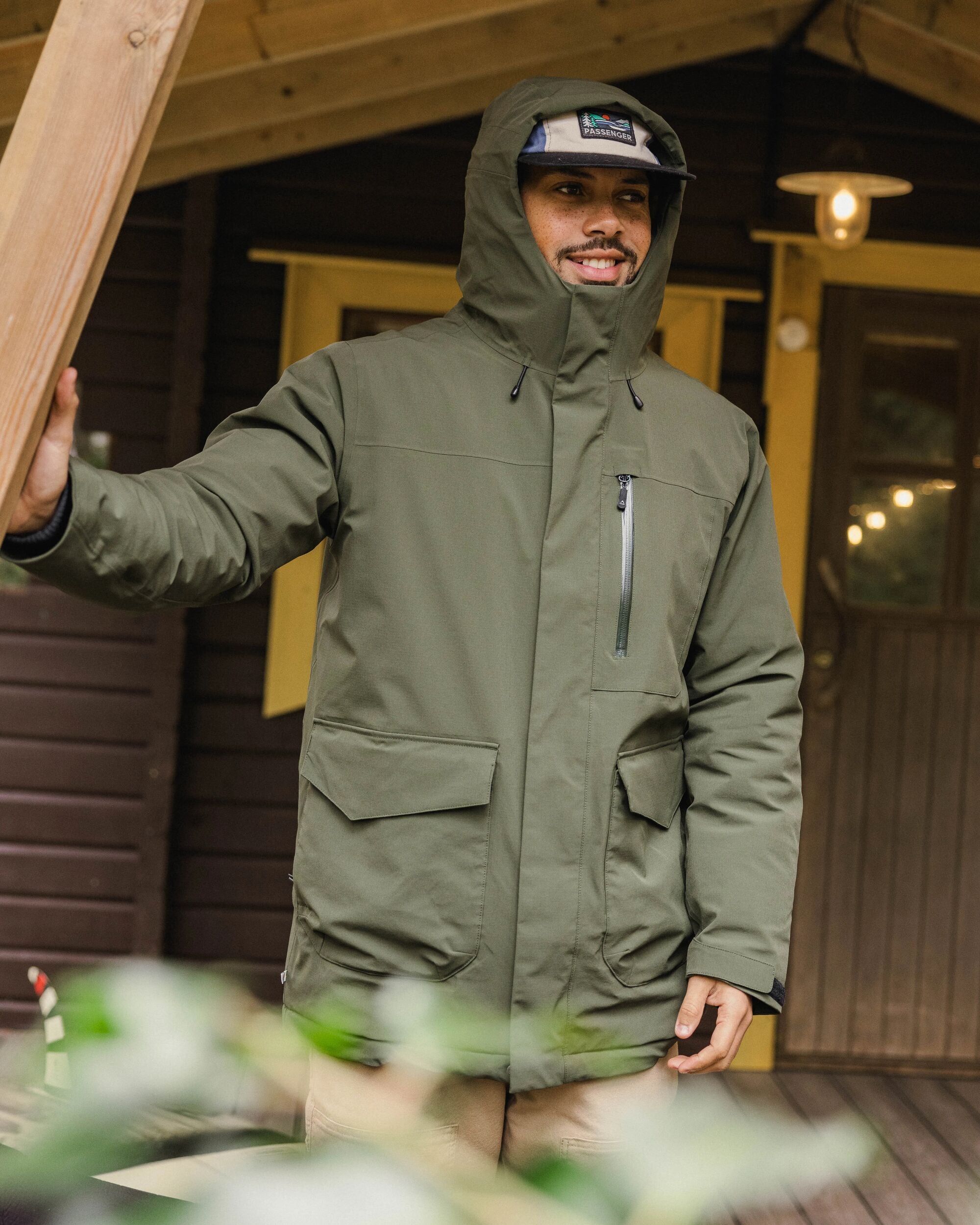 Olive Green Parka with Baseball Cap Olive Green Parka with Baseball Cap β Winter Outfits for Men