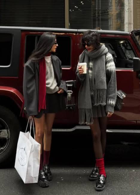 Smart Casual Mix: Grey Blazer with Red Scarf and Loafers Smart Casual Mix: Grey Blazer with Red Scarf and Loafers β Comfy Winter Outfits