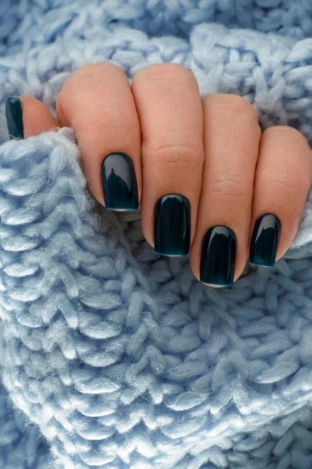 Deep Teal Glossy Short Square Nails Deep Teal Glossy Short Square Nails β Winter Nail Colors