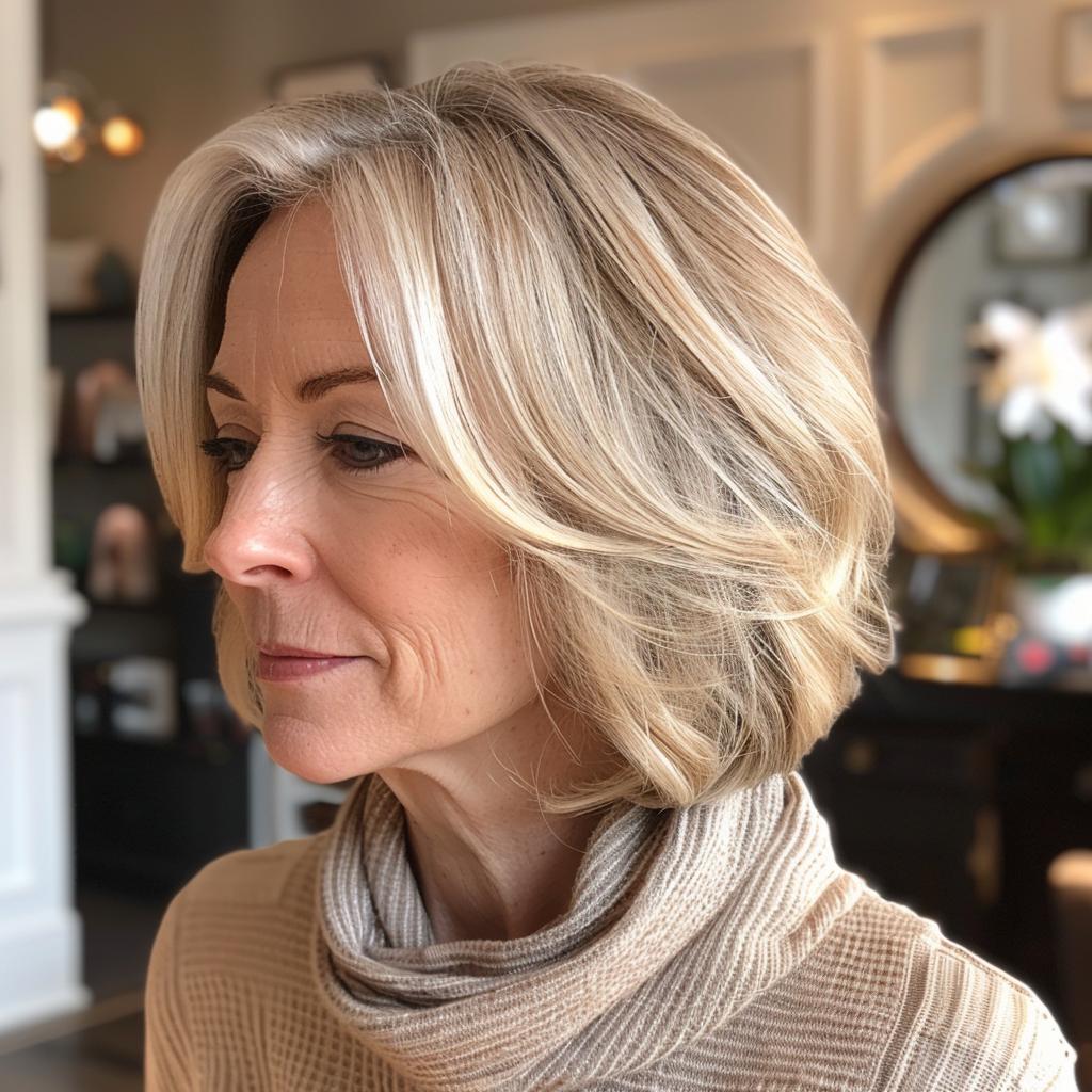 Sleek Chin Bob Tucked Behind Ears — Winter Haircuts for Women Over 70