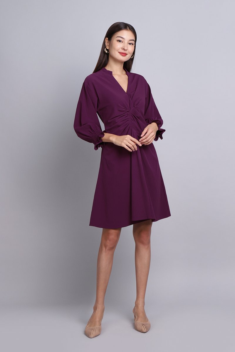 Deep Purple A-Line Dress with Gathered Detail Deep Purple A-Line Dress with Gathered Detail β Royal Purple Outfits