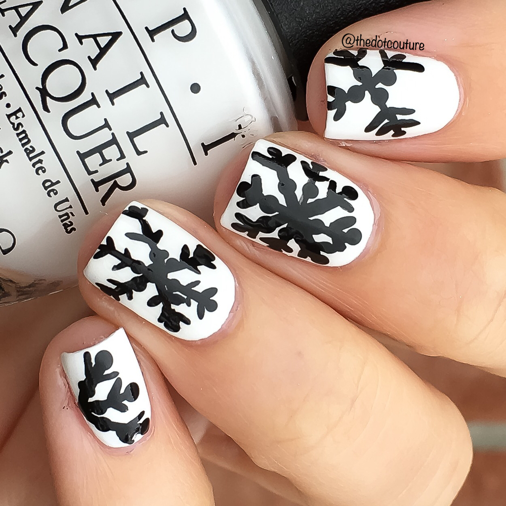 Chic Black Snowflake Short Nails — Winter Nail Art