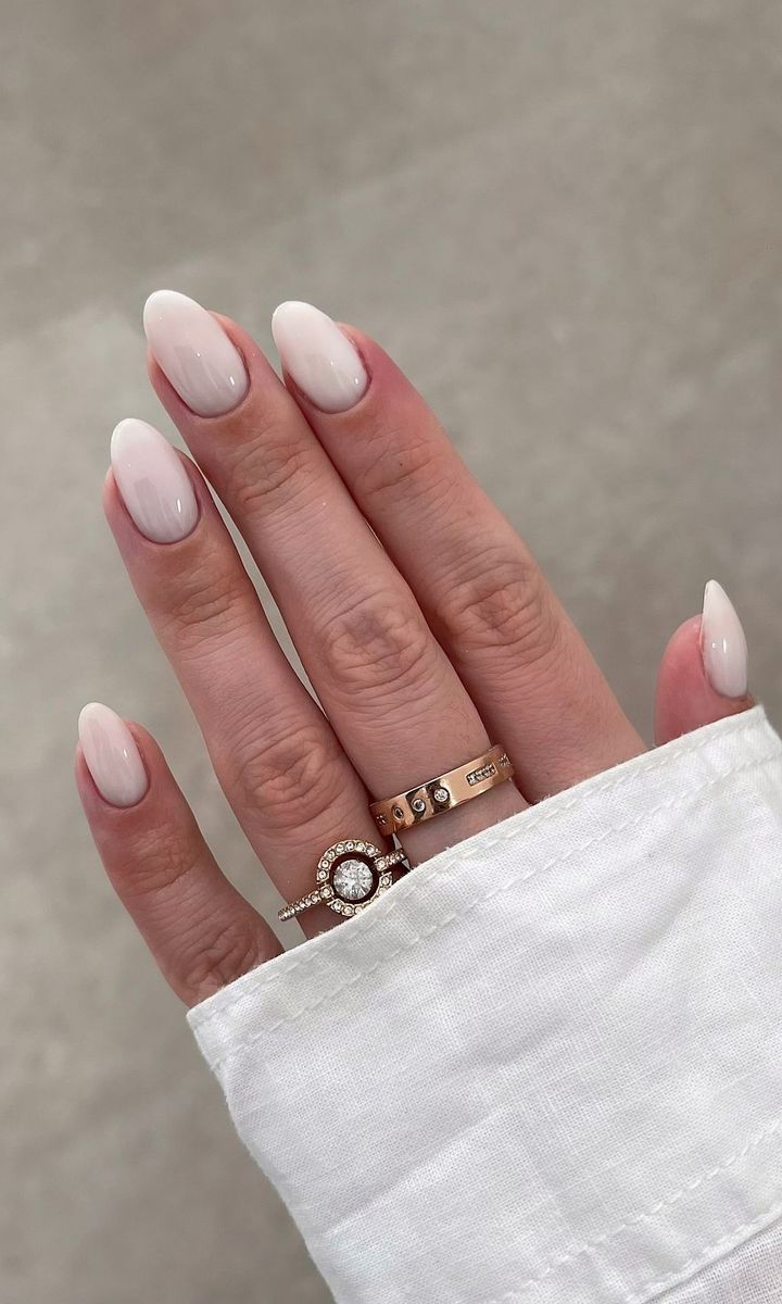 Pale Milky Beige Medium Oval Nails — Winter Nail Colors for Women Over 60