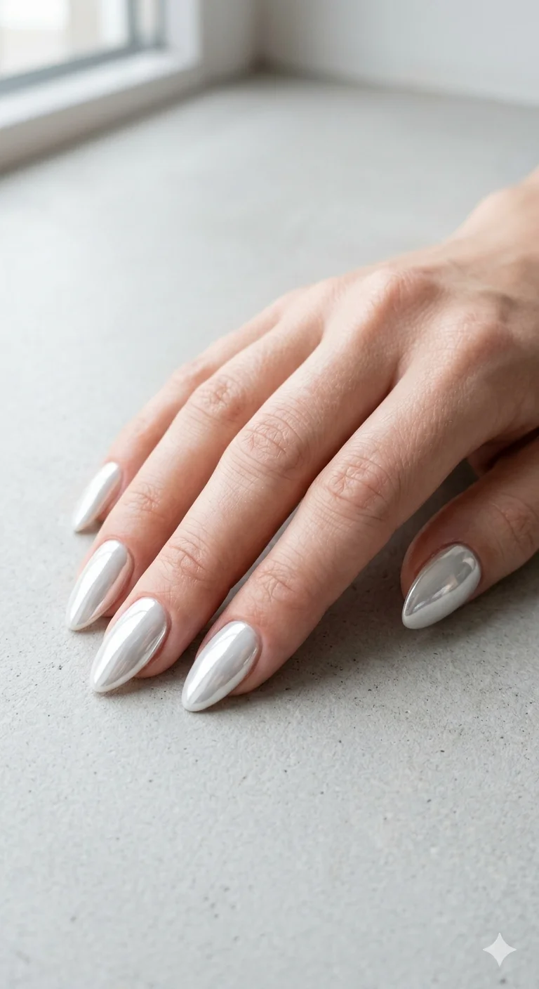 None Pale Silver Medium Stiletto Chrome None Pale Silver Medium Stiletto Chrome β Winter Chrome Nails