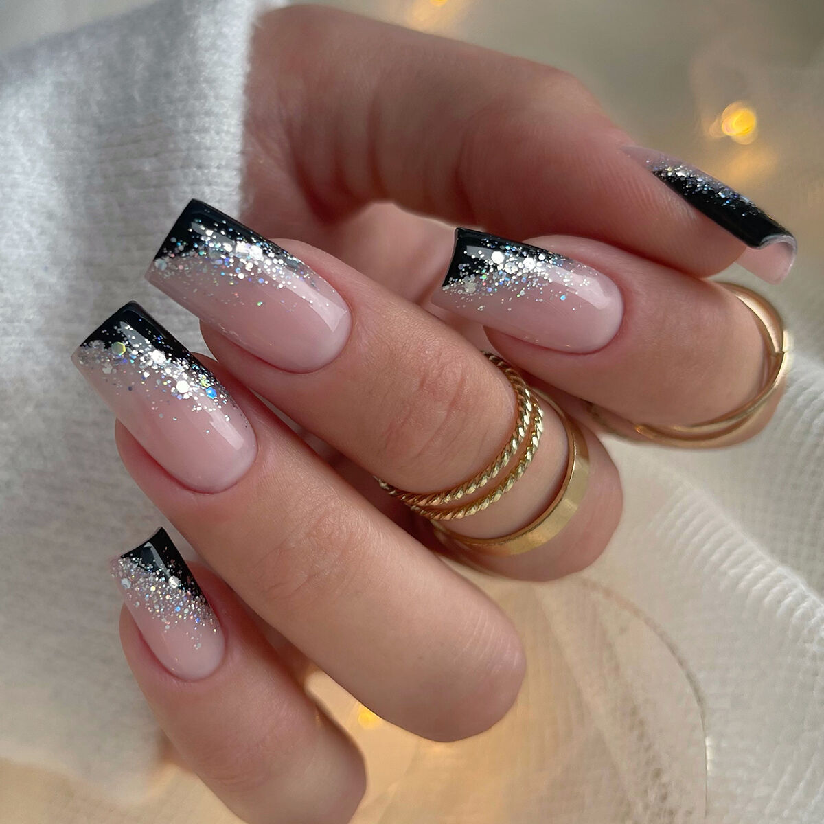Sheer Pink Black Tip Glitter Gradient Nails Sheer Pink Black Tip Glitter Gradient Nails β Winter Work Nails