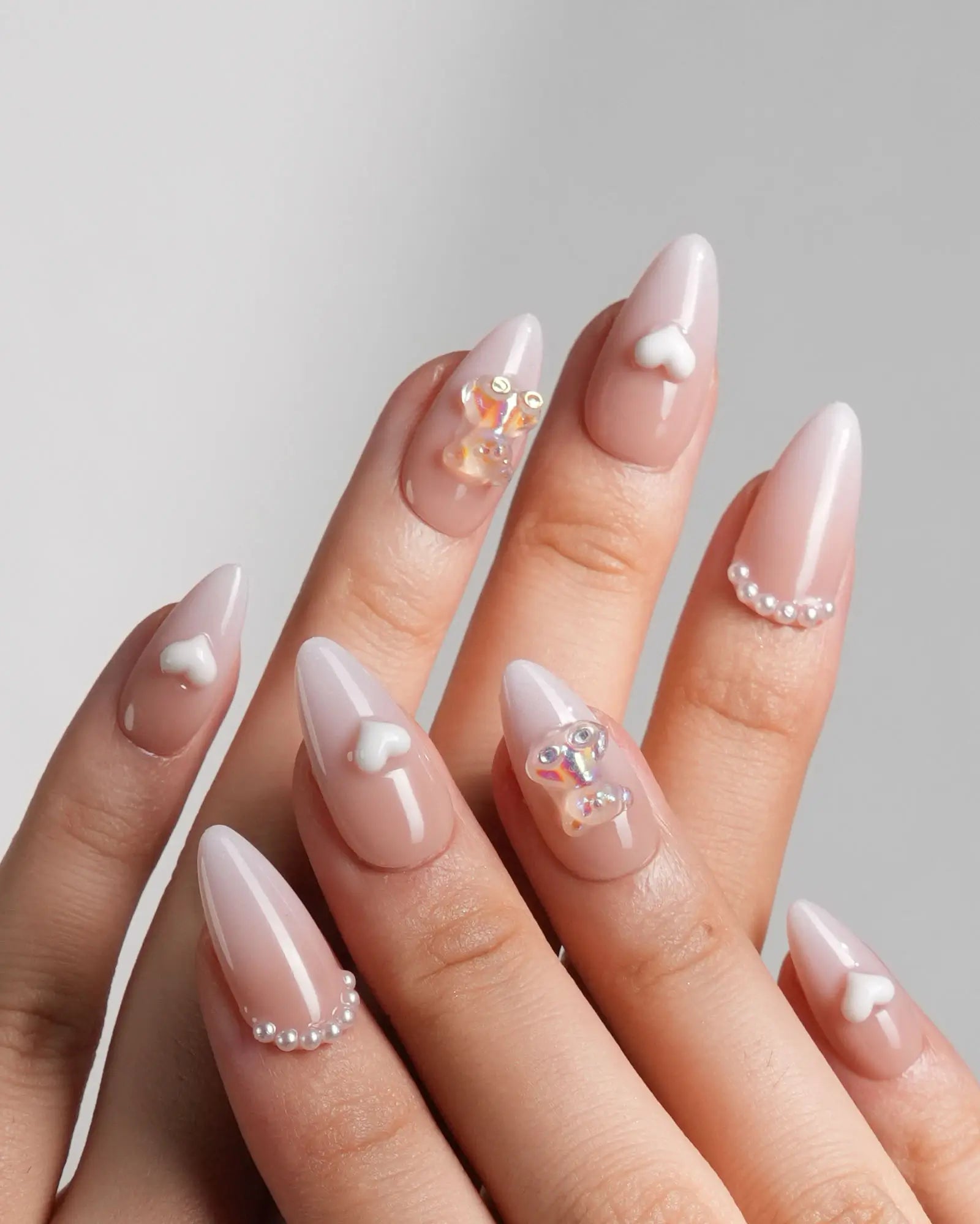 Nude French With 3D Teddy Bears — Cute New Years Nails 2027