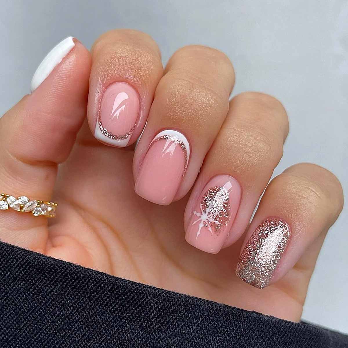Pale Pink French with Glitter Accents Pale Pink French with Glitter Accents β New Years Nail Colors 2027