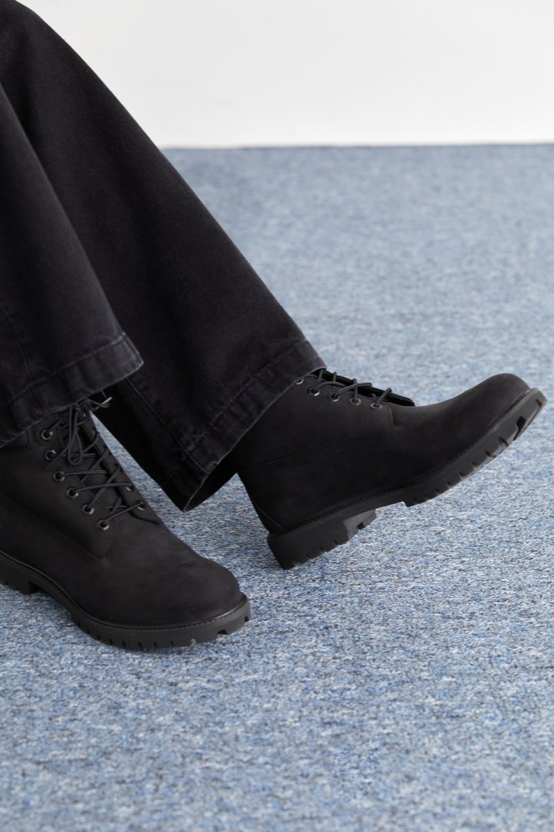 Suede Elegance: Sleek Black Boots for a Minimalist Vibe — Timberland Boots Outfits