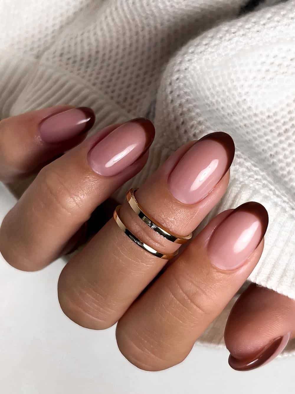 Sheer Pink with Dark Brown French Sheer Pink with Dark Brown French β Clean Girl Winter Nails