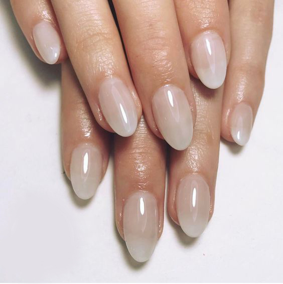 Milky White Oval Nails Milky White Oval Nails β Winter Nail Colors for Women Over 70