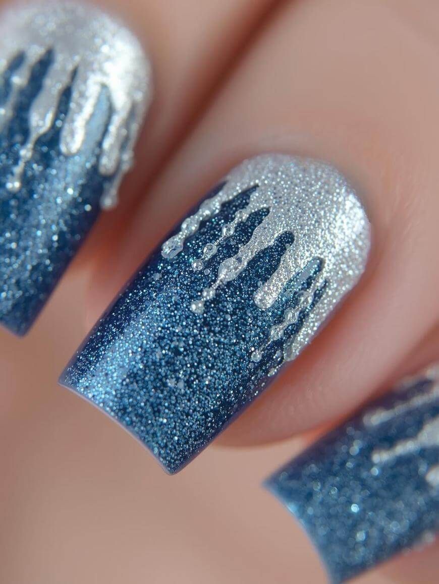 Medium Square Deep Blue Glitter with Icicle Effect Medium Square Deep Blue Glitter with Icicle Effect β Sparkly Winter Nails
