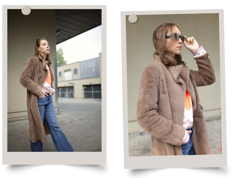 Brown Faux Fur Coat with Graphic Sweatshirt: Styling Variation — Faux Fur Coat Outfits