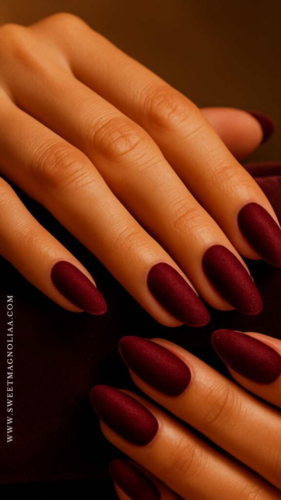 Deep Burgundy Matte Oval Nails Deep Burgundy Matte Oval Nails β Winter Matte Nails