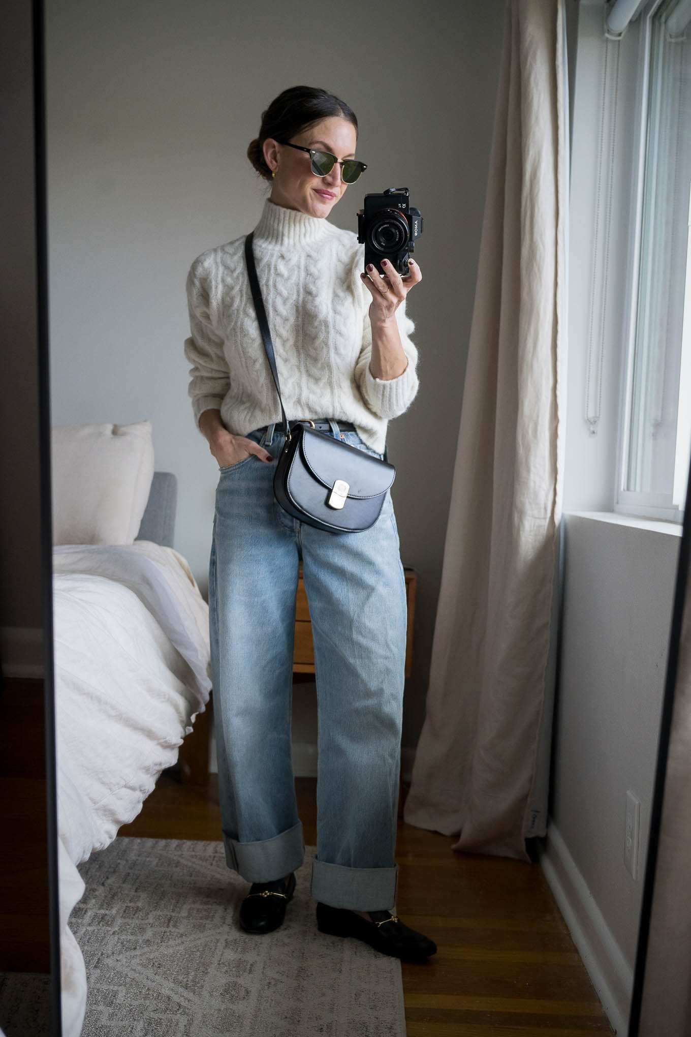 Cream Cable Knit and Light Blue Denim for Cozy Days — December Outfits