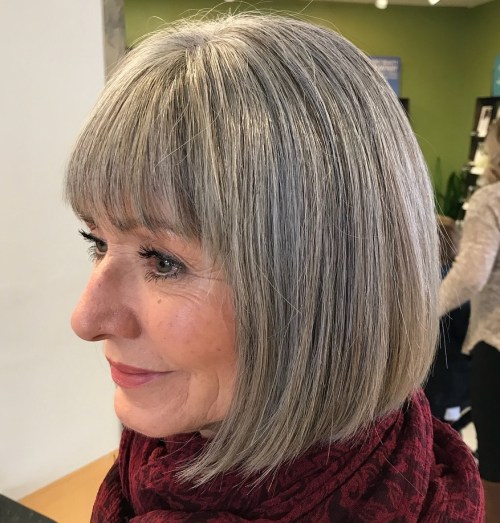 Ash Grey Bob With Silver Streaks — Winter Hair Colors for Women Over 70