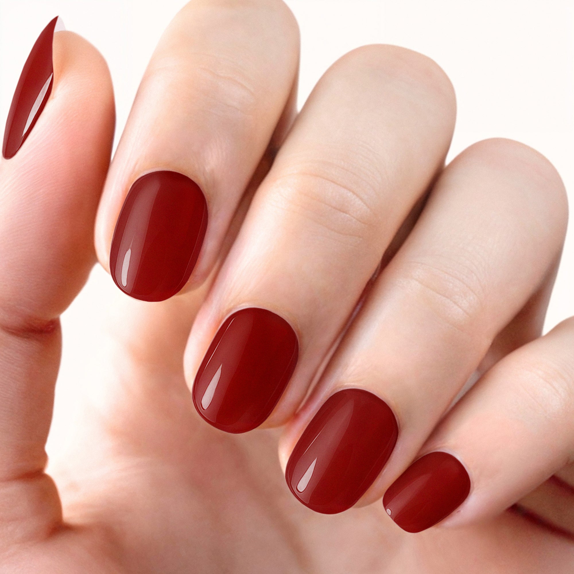Opaque High-Gloss Short Oval Cherry Red — Cherry Red Nails