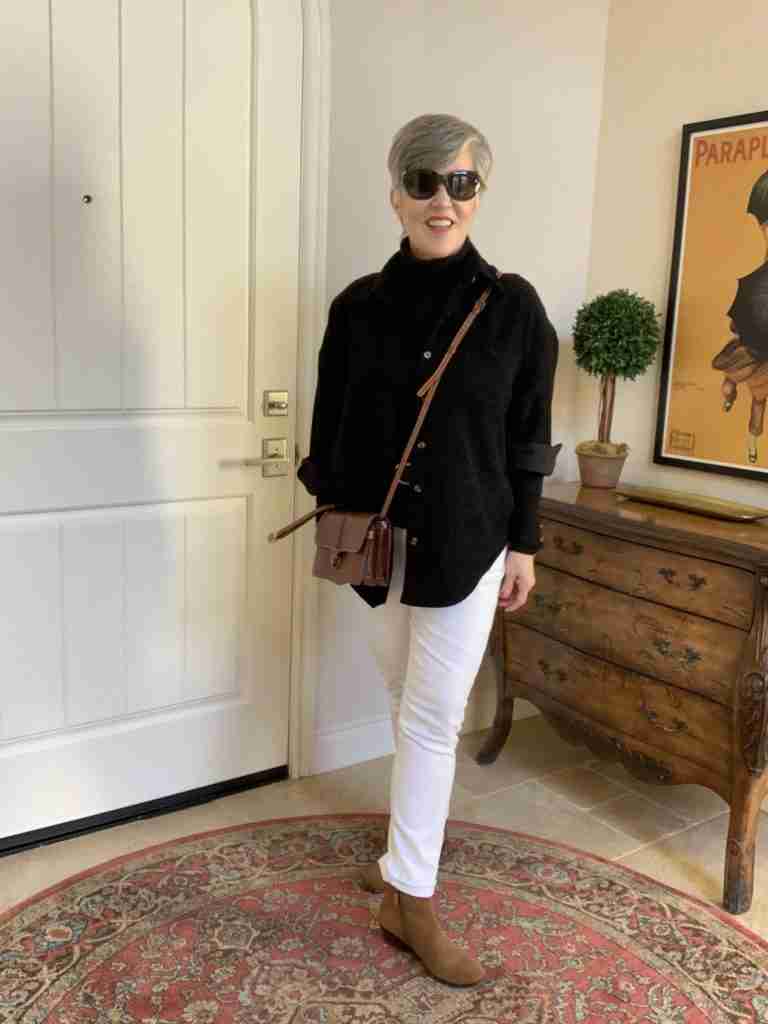 White Straight-Leg Jeans with Black Turtleneck and Tan Ankle Boots White Straight-Leg Jeans with Black Turtleneck and Tan Ankle Boots β Winter Outfits with Jeans