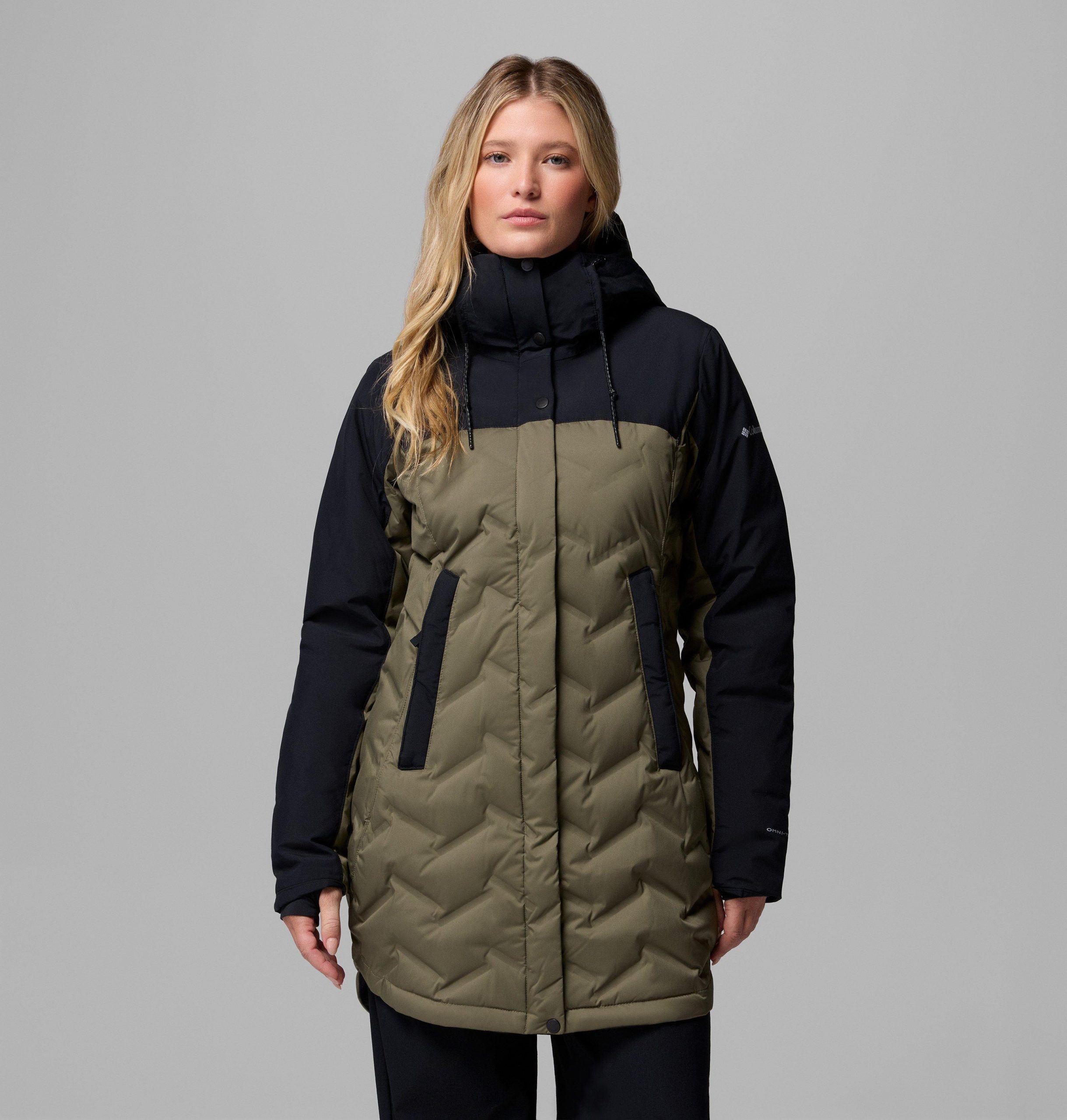 Color-Blocked Olive Green and Black Puffer Jacket for Outdoor Adventures — Winter Jackets for Women