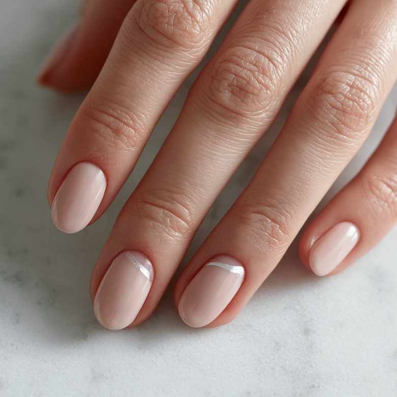 Subtle Sheer Pink with Silver Line Accent — New Years Gel Nails 2027